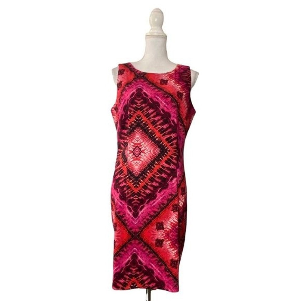 B Design Pink Diamond Art Watercolor Print Sleeveless Dress Sz 14